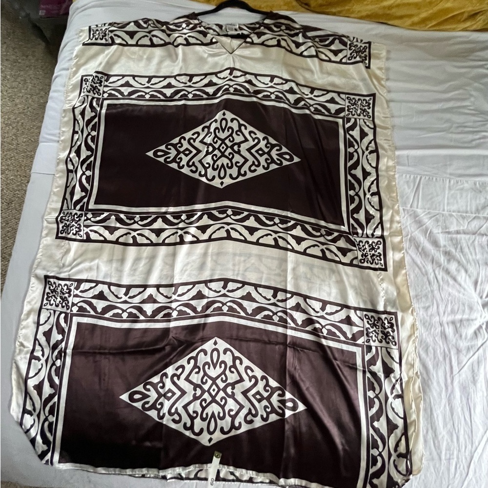 VTG Winlar Silky Art-To-Wear Brown/Cream Pancho Lagenlook Patterned Kaftan OS - Picture 8 of 12